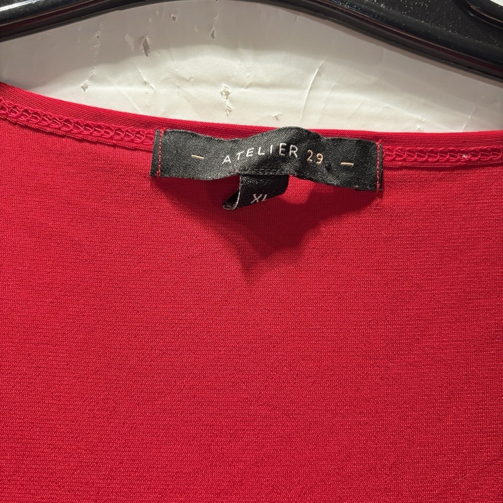 Atelier 29 Woman XL Blouse Red Ruffle Pullover Sheer Short Sleeve Casual - Picture 4 of 16